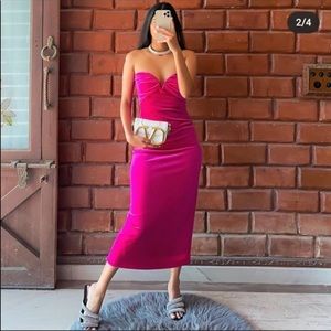 Zara Velvet Midi Fuschia dress